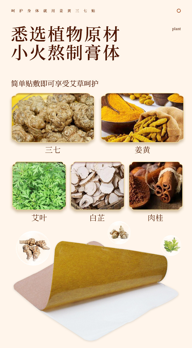 Turmeric Sanqi Herbal Patch with Ginger and Mugwort Warming Topical Support for Knees Neck and Shoulders 20 Patches per Box quality and texture