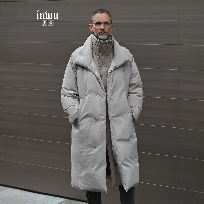 Upgraded 245g Winter New Men's Mid-Length down Jacket, Faux Two-Piece Coat, Thickened and Warm, Over-The-Knee Coat, Trendy