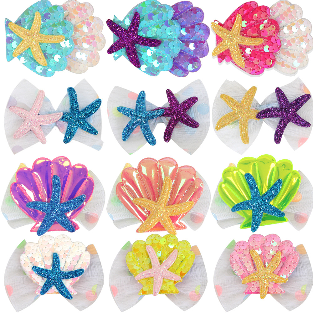 Cartoon shell starfish clip de pelo tema mar decoración de fiesta de cumpleaños clip de pelo borde clip de sequela clip de pelo