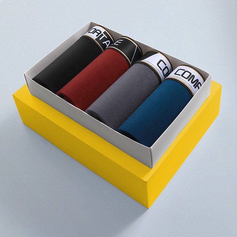 Caja de regalo de 4 piezas ropa interior para hombres pantalones cortos de boxeador para hombres cómodos transpirables personalidad de moda cintura media pantalones cortos de boxeador juvenil