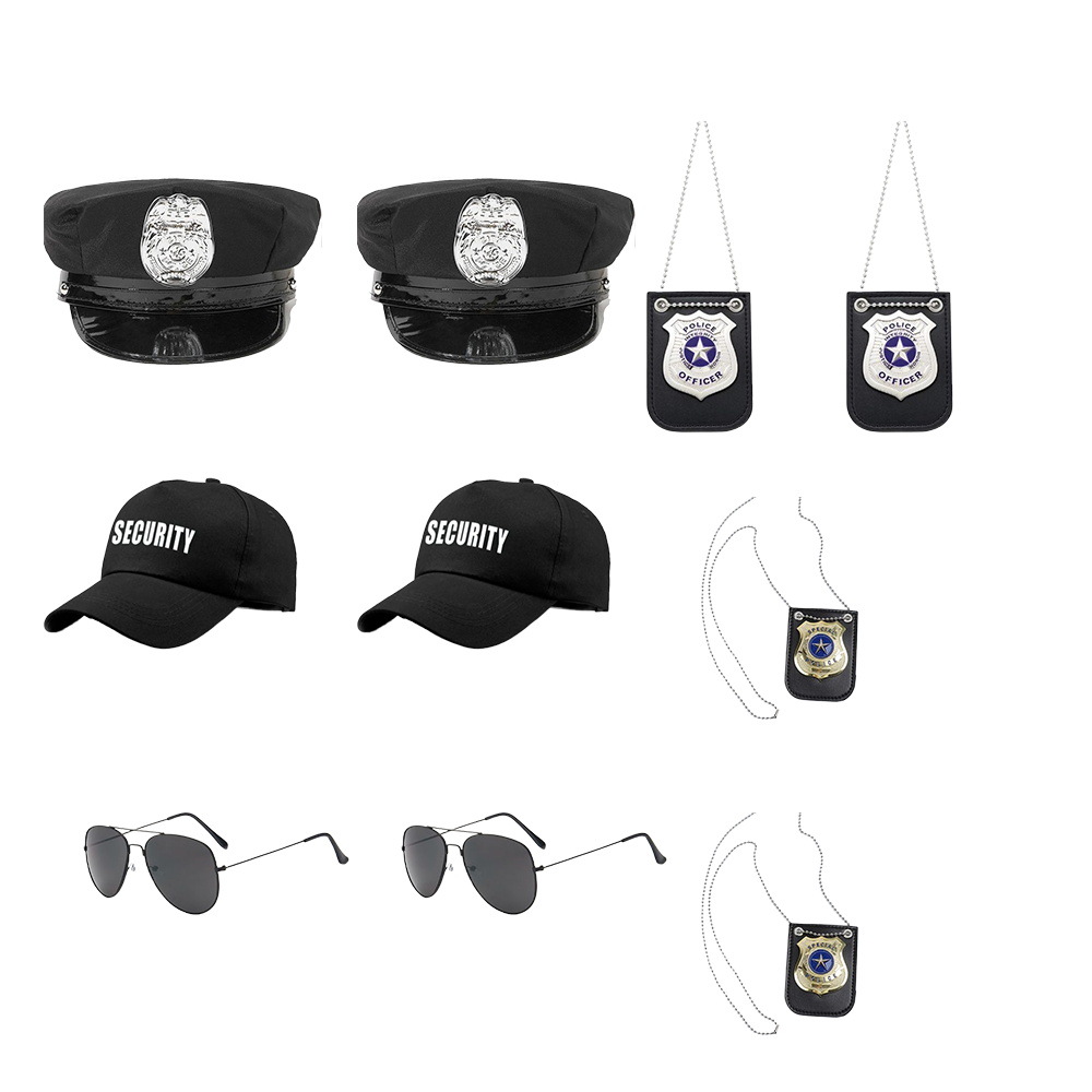 Juego de roles agente secreto disfraz SECURITY gorra de béisbol gafas de sol negras tarjeta de trabajo traje de tapones para los oídos