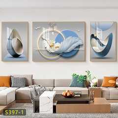 高檔牆畫客廳裝飾畫現代輕奢福祿幻羽三聯掛畫簡約沙發背景牆壁畫