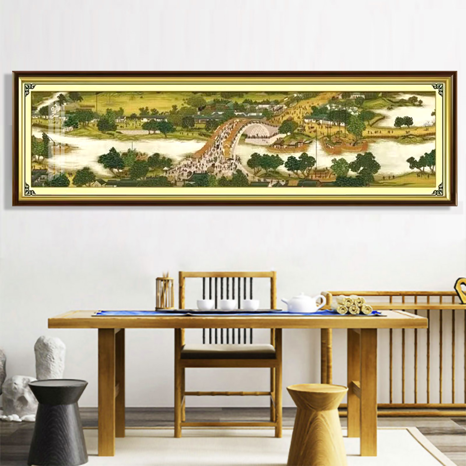 Mona Lisa real bordado cruzado nueve pies Qingming Shanghe figura nuevo estilo clásico no full bordado 40 bordado de hilo hecho a mano image 1