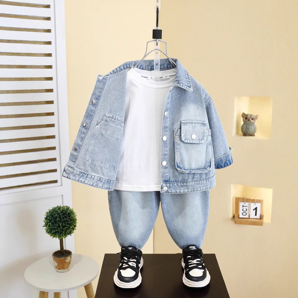 7573 traje de mezclilla para niños modelos de primavera y otoño 2025 nuevo traje de dos piezas de moda de primavera para niños