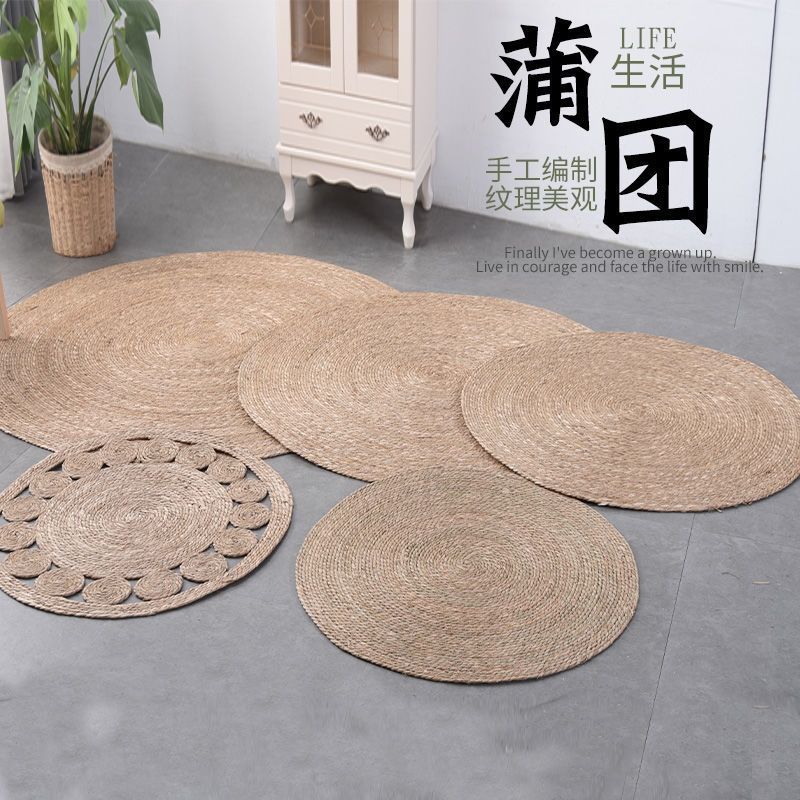 Cojín de paja de futón hecho a mano sobre el suelo, ventana salediza de tatami para el hogar, ceremonia del té, almohadilla de meditación de adoración gruesa, ronda de estilo japonés