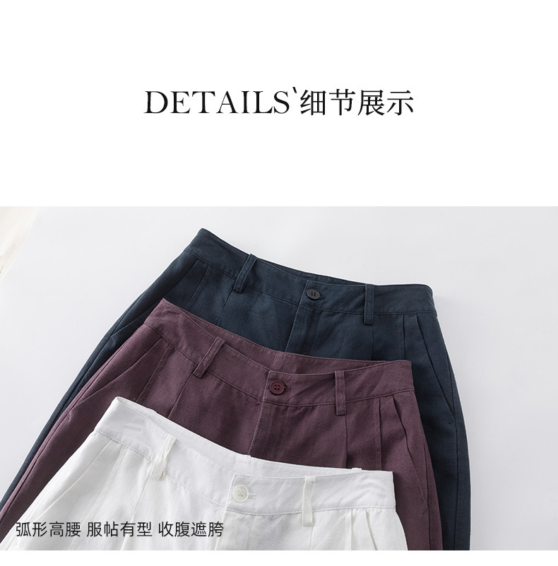 Quần ống rộng nữ cạp cao suông rộng dáng 9 phần vải linen lyocell — màu xanh hải quân chi tiết 22