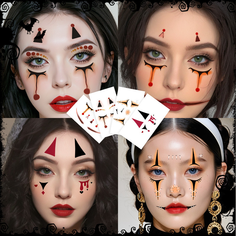 Halloween clown makeup face stickers waterproof tattoo stickers creative makeup funny face scar love cute Halloween clown makeup face stickers waterproof tattoo stickers creative makeup funny face scar love cute