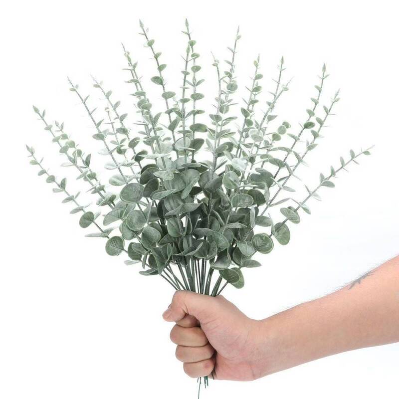 Cross-Border Artificial Single Eucalyptus Leaf Floral Design with Pink Money Leaves for Wedding and Home Decoration Green Plants