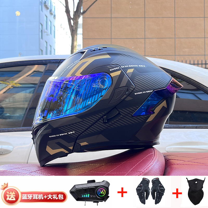 Casco de exposición Orz para hombres y mujeres invierno Doble espejo coche eléctrico semi-Casco completo cola de color coche deportivo ranura Bluetooth cuatro estaciones casco