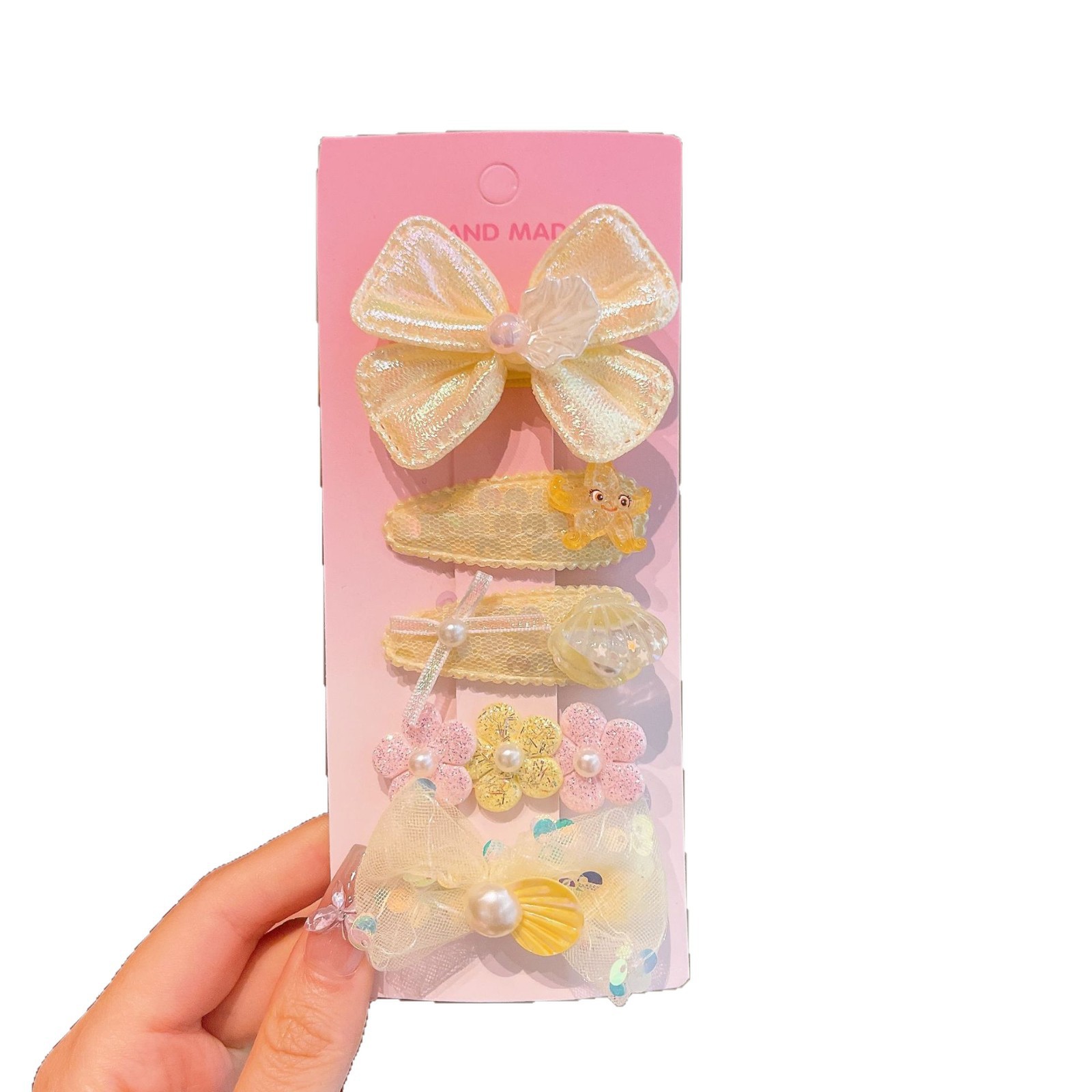 Nuevo niño concha sirena clip para el cabello niñas vacaciones tarjeta de pelo de viento niñas rotas clip para el cabello perlas transparentes