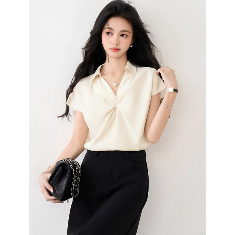 Женская летняя рубашка с V-образным вырезом, французский дизайн, новинка 2025 года, нишевая, элитная, шикарная, с коротким рукавом