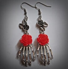 欧美新品骷髅手红玫瑰哥特式礼品手工耳环万圣节耳环复古饰品