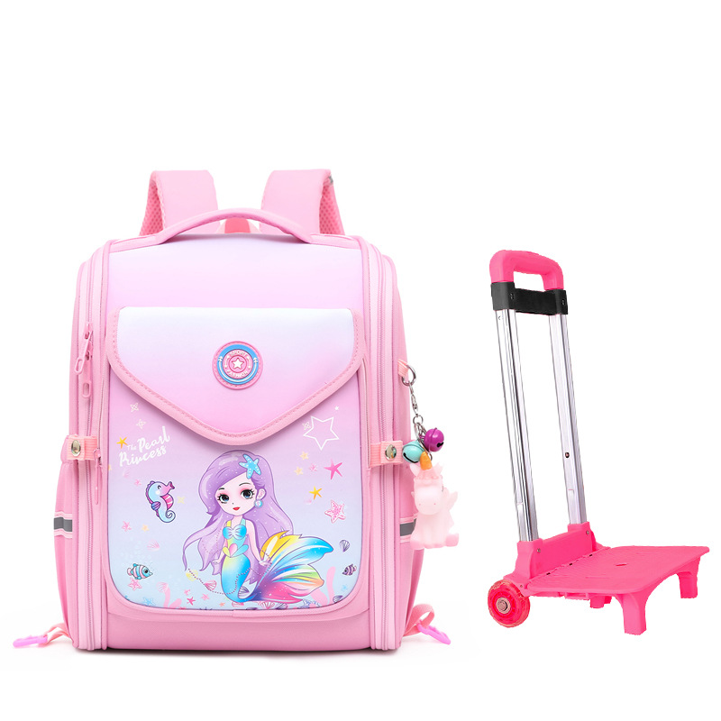 Mochila escolar con ruedas para estudiantes de primaria, mochila infantil con ruedas que reduce el peso y protege la columna vertebral, mochila escolar de sirena para niñas de primer grado