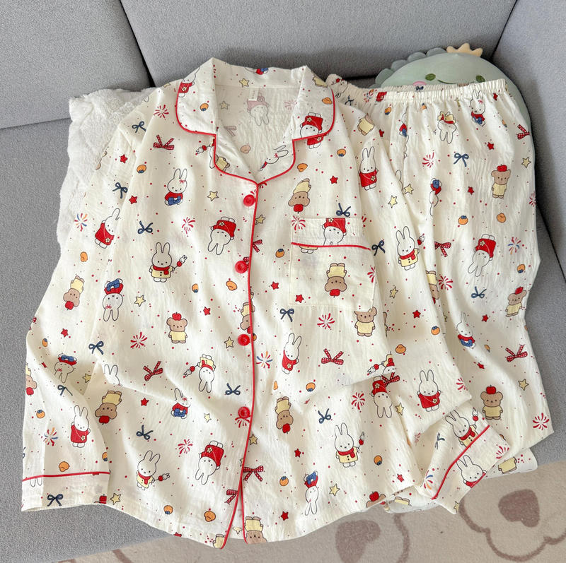 New Spring and Autumn Cartoon Party Miffy Rabbit Pajamas for Women, Sweet and Cute Long-Sleeve Long-Pants Cloud Cotton Homewear New Spring and Autumn Cartoon Party Miffy Rabbit Pajamas for Women, Sweet and Cute Long-Sleeve Long-Pants Cloud Cotton Homewear