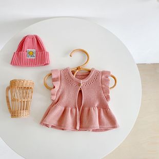2025 Spring Clothing Infant Girls Baby Sweater Knitted Hollow Flying Sleeves Solid Color Vest Cardigan Jacket Easiest for Match