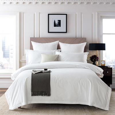五星級賓館酒店民宿用布草純白色床單床笠款被套四件套貢緞棉套件
