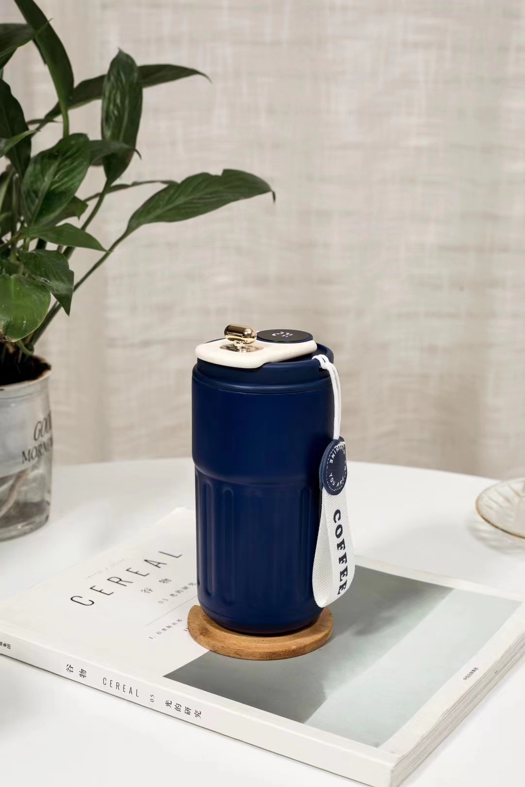 Taza de vacío de visualización de temperatura de acero inoxidable 316 taza de agua simple portátil 2023 e-commerce nueva taza de café con cuerda