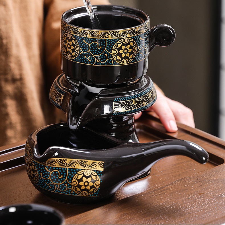 Juego de té automático de molino de piedra perezoso de cerámica retro