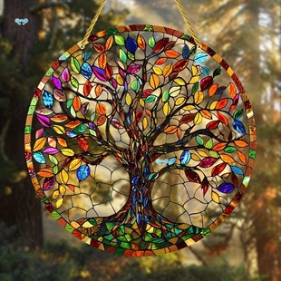 2D Flat Tree of Life Sun Catcher Colorful Glass Look Yard