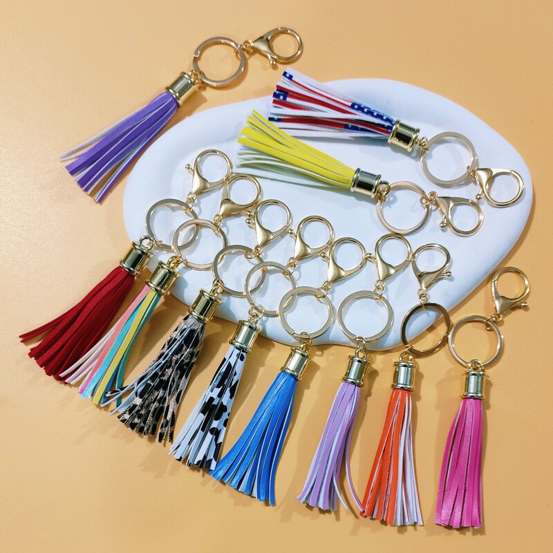 Creative Amazon cross-border DIY leather tassel alloy key chain bag pendant pendant keychain pendant