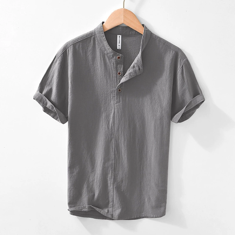 L149 Старая складка льняная футболка с короткими рукавами из пяти рукавов свободная дышащая хлопчатобумажная повседневная рубашка
