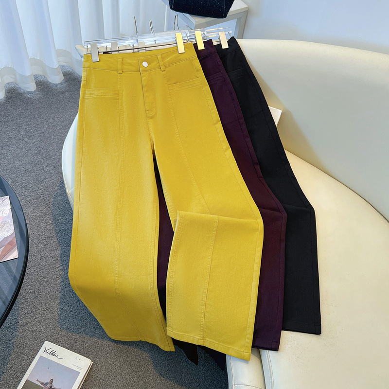 Purple washed cotton casual pants for women, 2026 spring/summer new style, high-waisted, slimming, fashionable, versatile narrow wide-leg pants