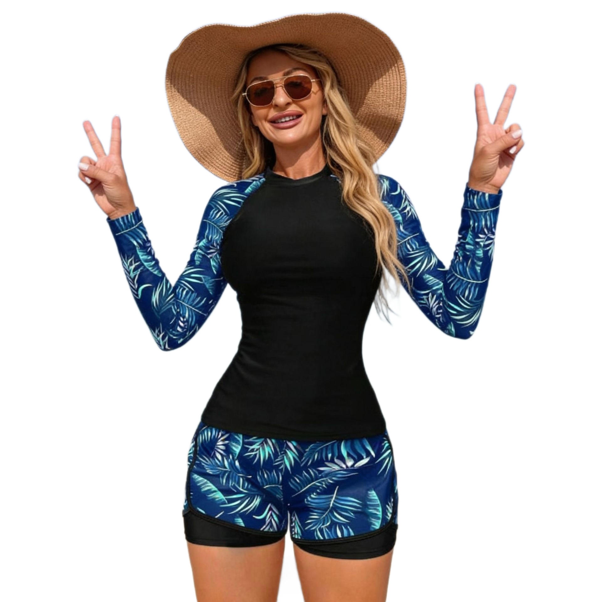Women's Long Sleeve Tankini Top Bottom Set Sexy Style Swimming Suit Mite Printed Durable Waterproof Cross Border Swimsuit for Racing_voghion.com