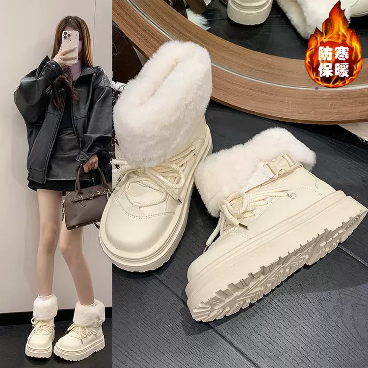 与爱私奔~翻毛口两穿防滑厚底雪地靴女冬2025新款东北保暖大棉鞋
