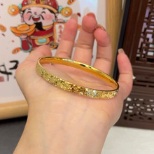 沙金饰品三面碎冰冰手镯小众轻奢高级感仿真金实心闭口手饰女批发