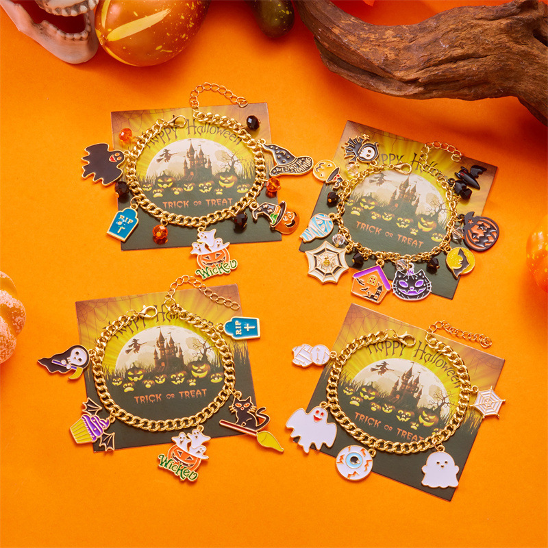クロスボーダー新しいハロウィンシリーズジュエリーゴーストカボチャカーペンダントブレスレットかわいい面白い猫ホリデーブレスレット|undefined