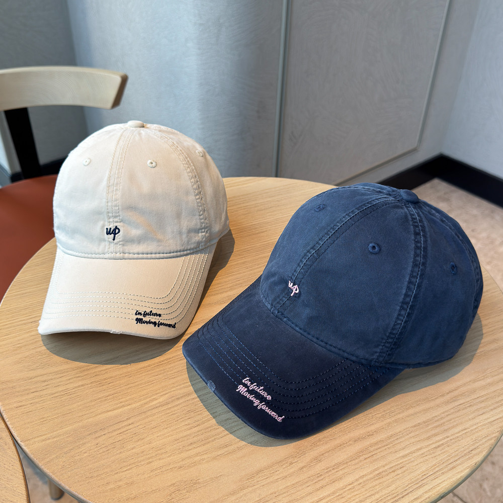2026 Senli new navy blue white baseball cap women's simple letter up embroidery wide brim sunshade spring outing peaked cap