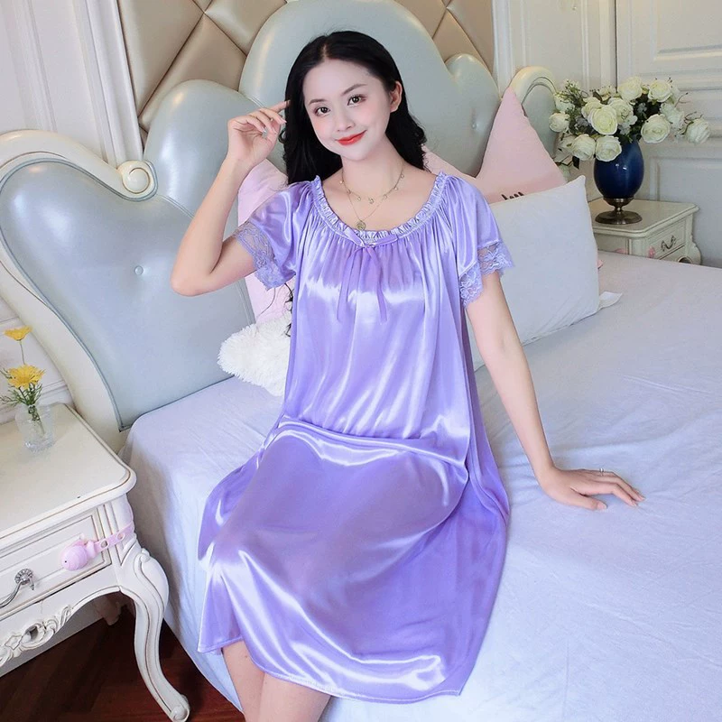 Шелковая ночная рубашка oversize средней длины, короткие рукава, one size (обхват груди 120 см, длина 1 м)