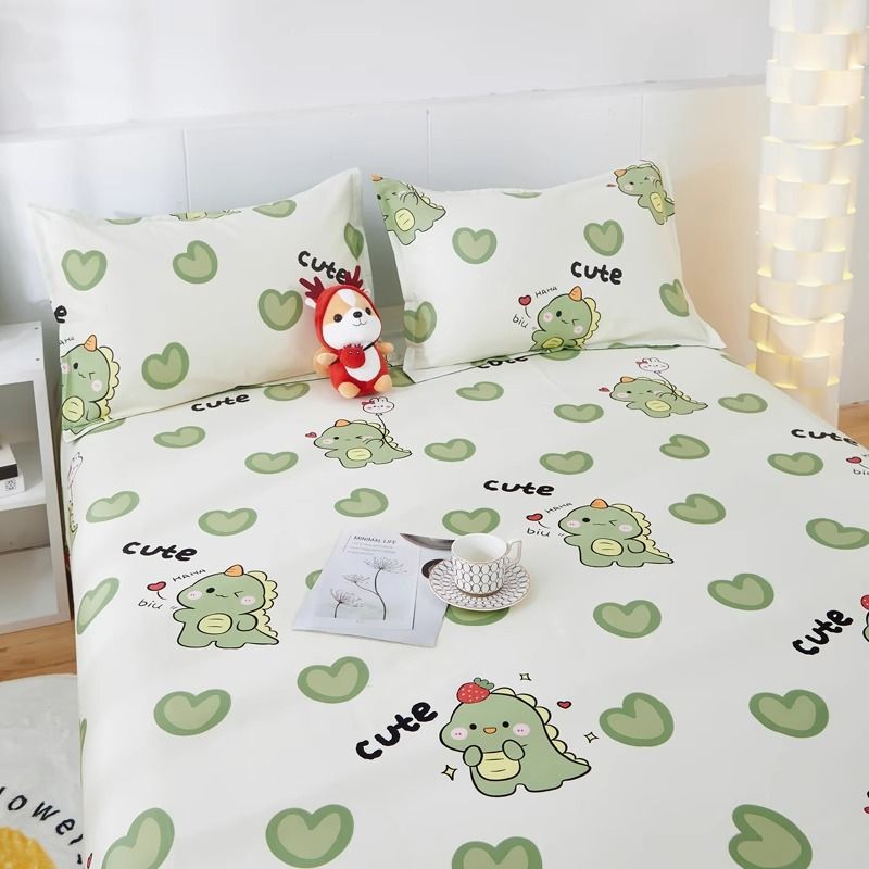 Sábanas de algodón de una sola pieza de algodón 100 dormitorio de estudiantes cama individual para niños funda de almohada individual de dos piezas de dibujos animados lindos