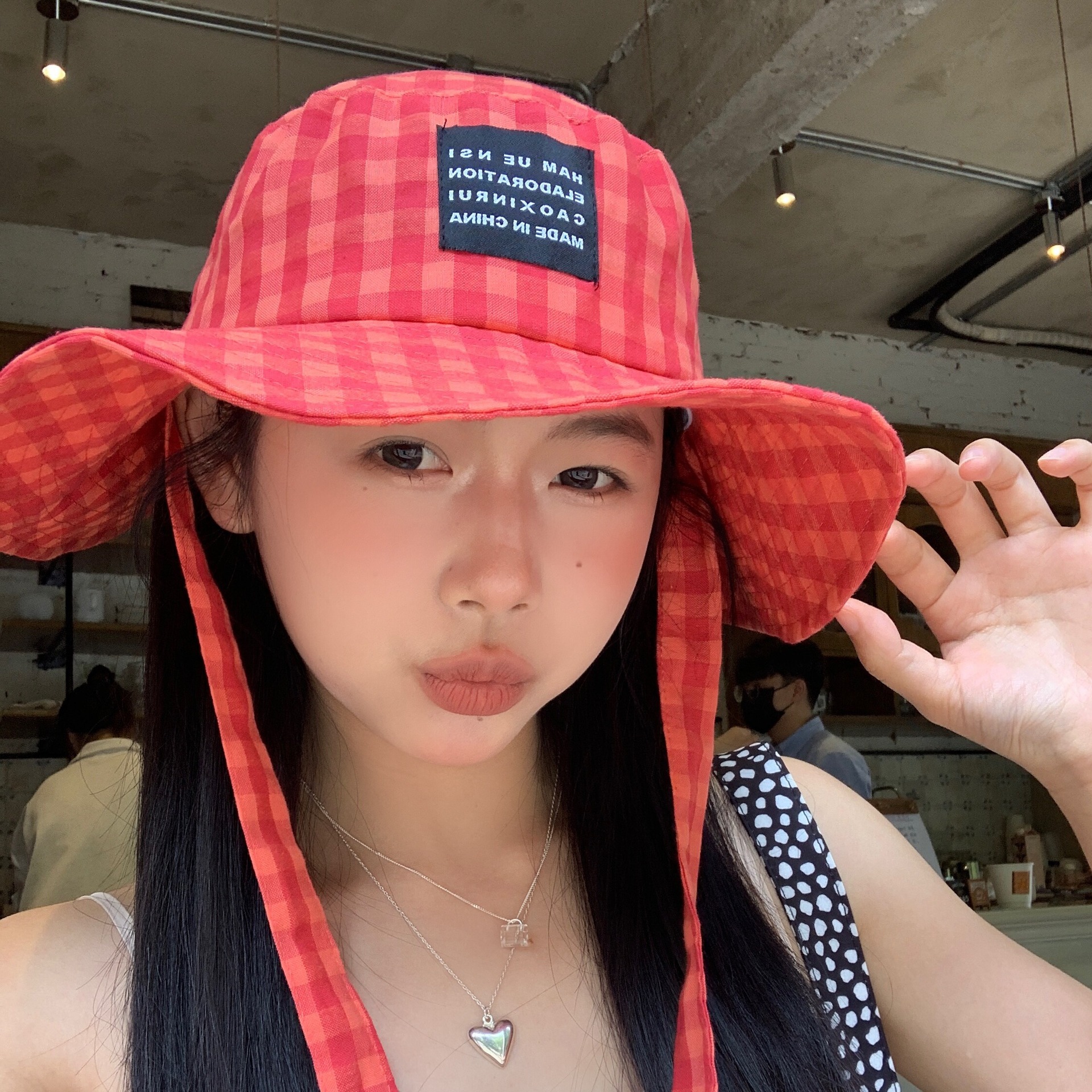 新款大帽檐夏日俏皮少女格子渔夫帽子女蝴蝶结绑带盆帽防晒遮阳帽
