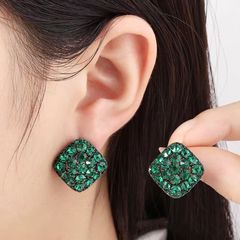 轻奢精致高级感绿色锆石菱形耳钉简约气质百搭时尚冷淡风耳环女新