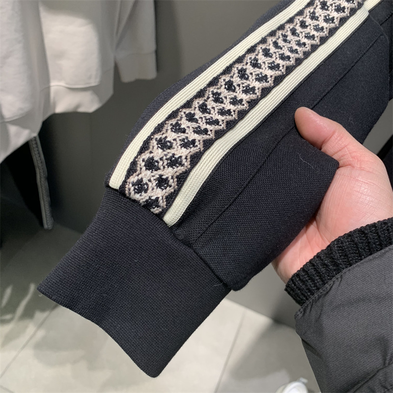 Îmbrăcăminte bărbătească de primăvară, stil nou, tricotat jacquard, cu chingi, costum sport pentru bărbați, elegant, versatil, la modă, cămașă și pantaloni de trening cu fermoar_voghion.com