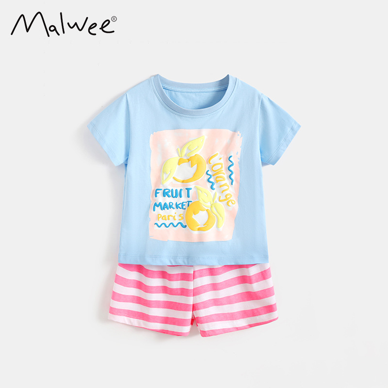 Trajes de niñas malwee transfronterizos de verano nuevos pantalones a rayas de manga corta para niños europeos y estadounidenses