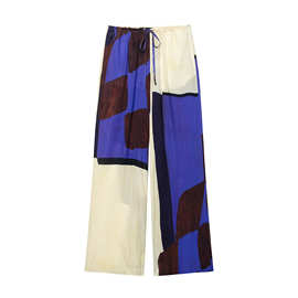 跨境外贸女装2025春季新款休闲时尚印花抽绳直筒裤