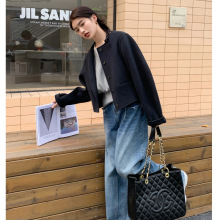 韩版品质双面羊毛大衣女短款秋冬灯笼袖小个子宽松羊毛呢外套厂家