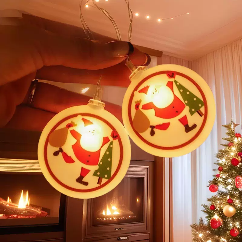 圣诞灯饰led彩灯创意圆饼挂件卡通圣诞节装饰灯串圣诞树发光室内