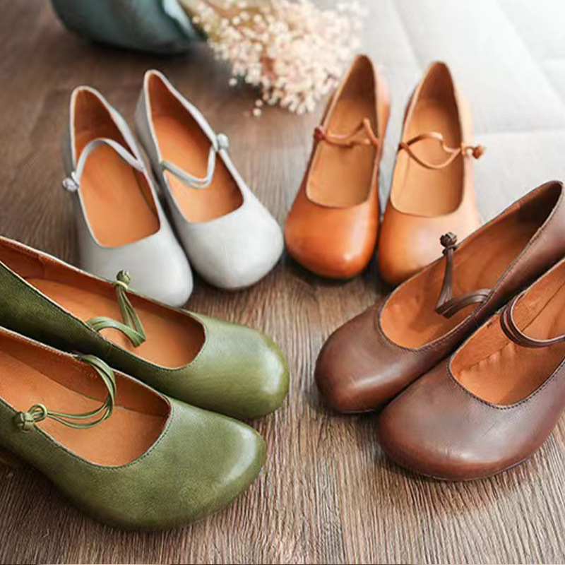 法式复古玛丽珍鞋高跟方头浅口女式单鞋真皮女鞋牛皮玛丽珍鞋批发