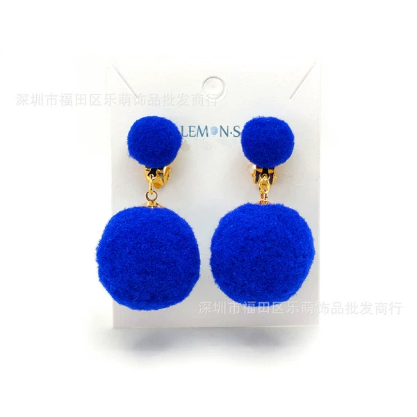 Sapphire blue hair ball ear clips, one pair (hot style alloy)
