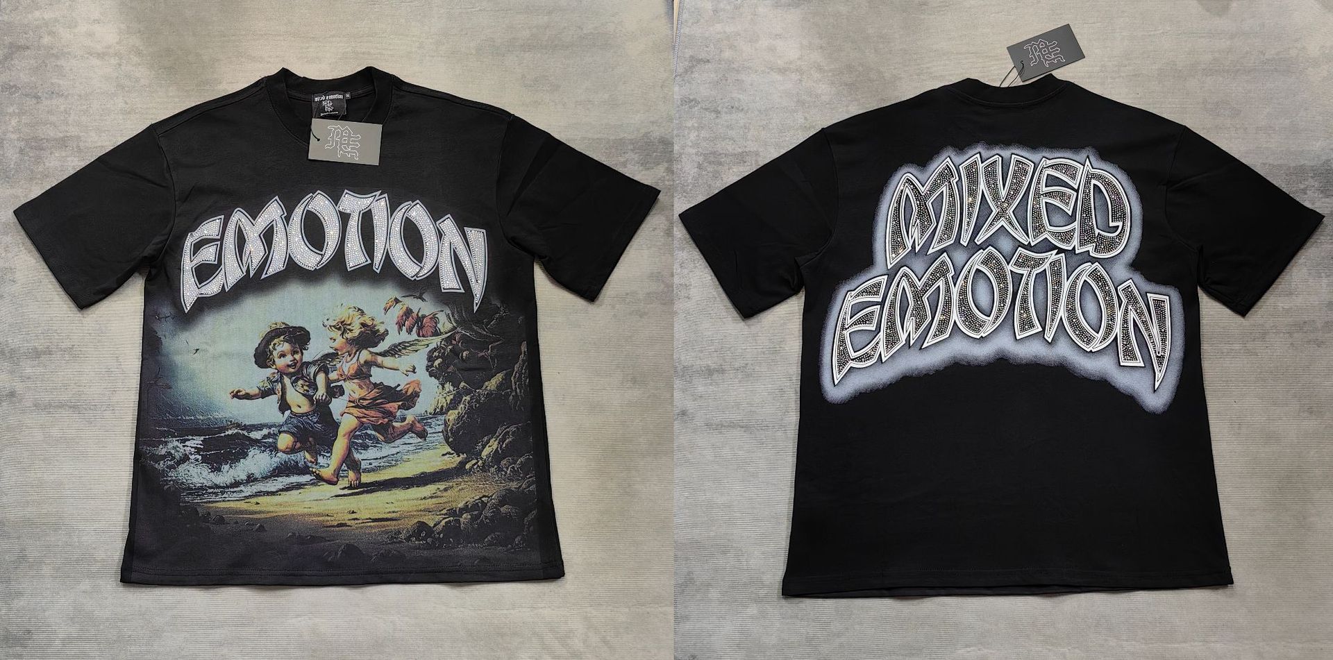 Transfronterizos MIXED EMOTION Ángel Impresión extraterrestre camiseta de hombre y mujer callejera de diamante de cuello redondo de manga corta