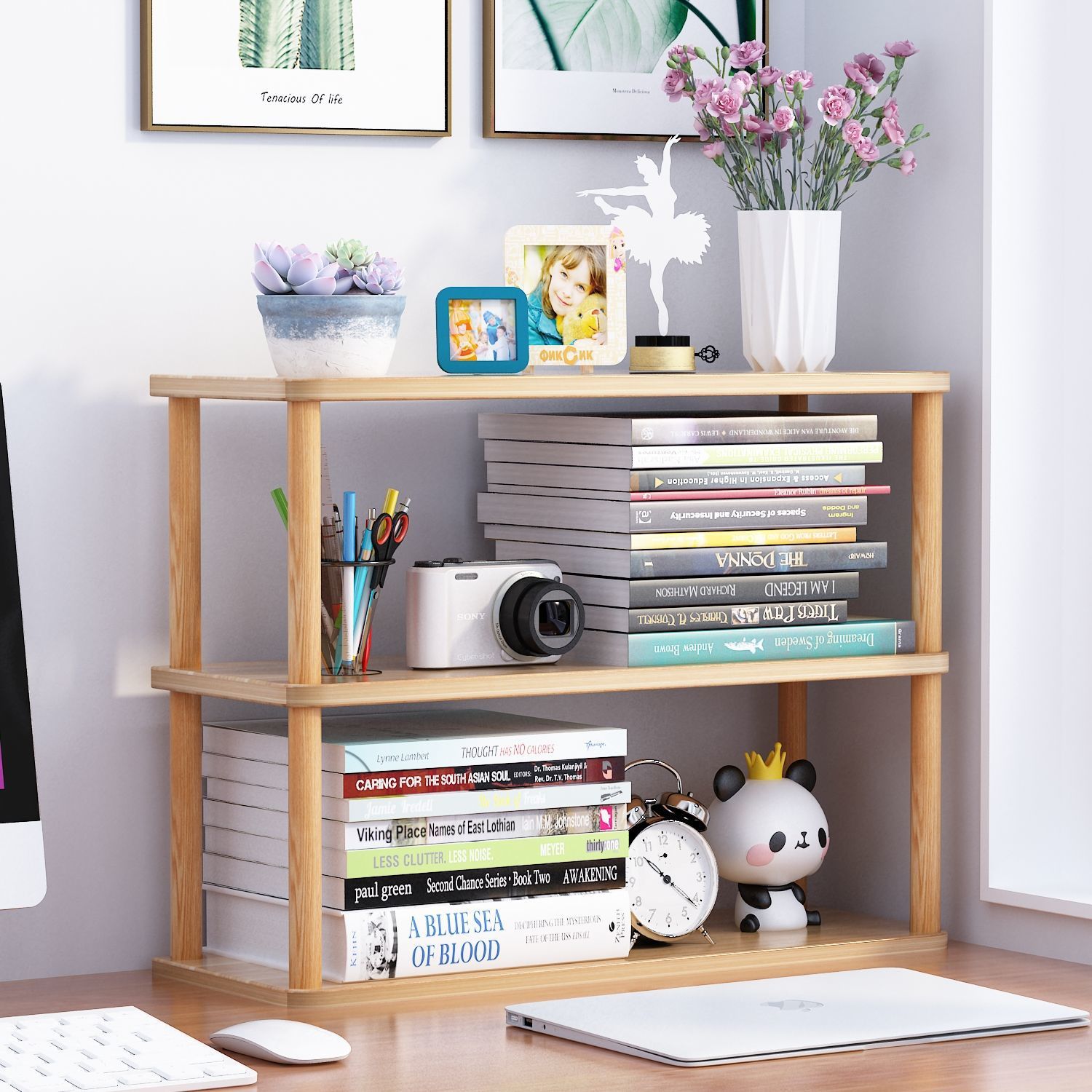Desk Storage Rack Simple Desk Small Bookshelf Multi-Layer Storage Office Solid Wood Pole Partition Multi-Function