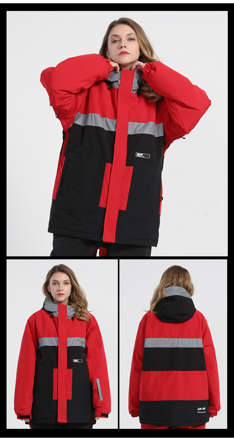 New snowsuit women's jacket warm clip cotton waterproof double board equipment reflective snowsuit men_voghion.com