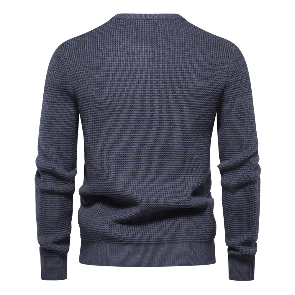 2023 Autumn/Winter New Business Men's Sweater Waffle Solid Color Knitwear High Quality Bottom Shirt Casual Men's Top_voghion.com
