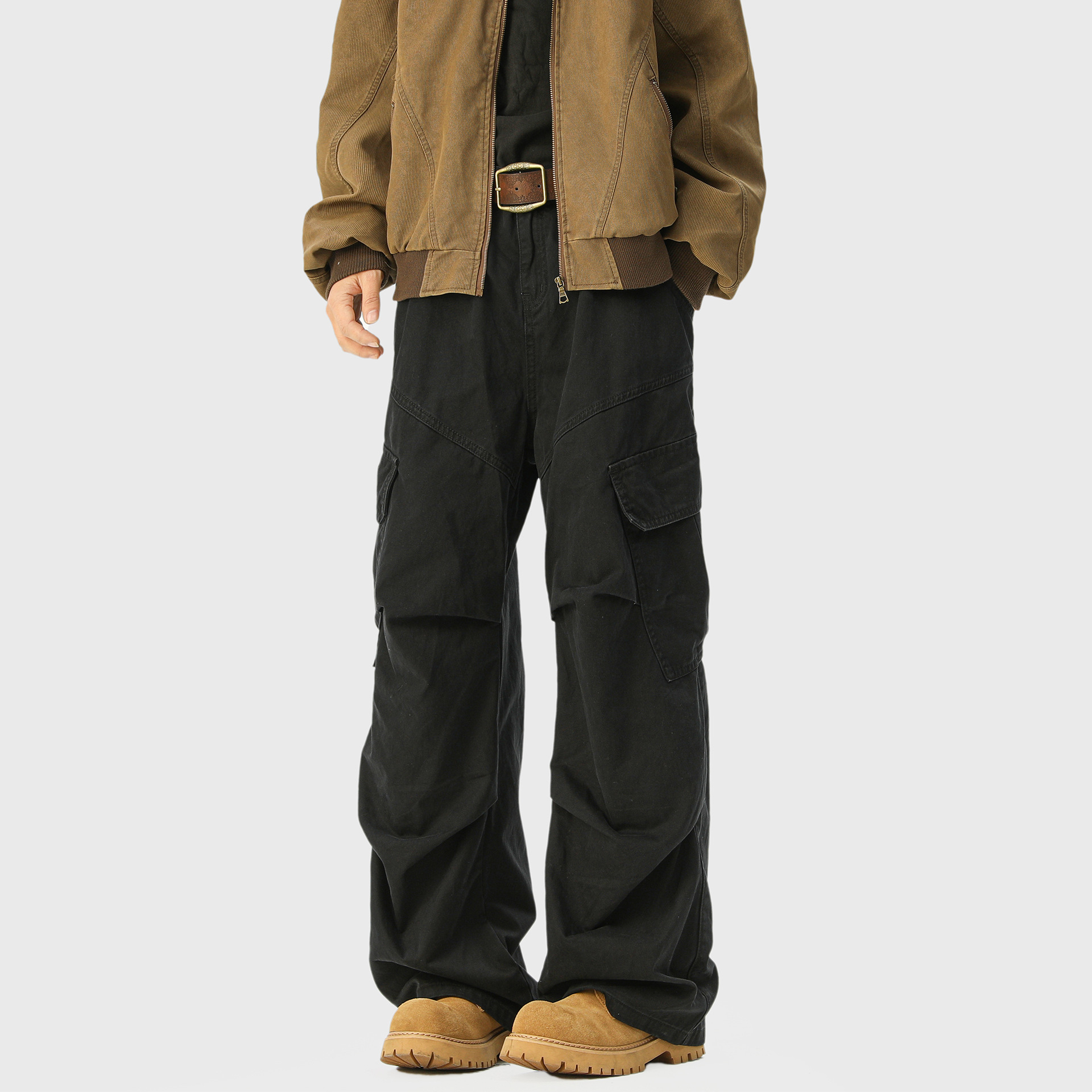 American Style Vintage Washed Pleated Overalls Men's Spring and Autumn Fashion Brand Vibe High Street Loose Wide Leg Casual Long Pants