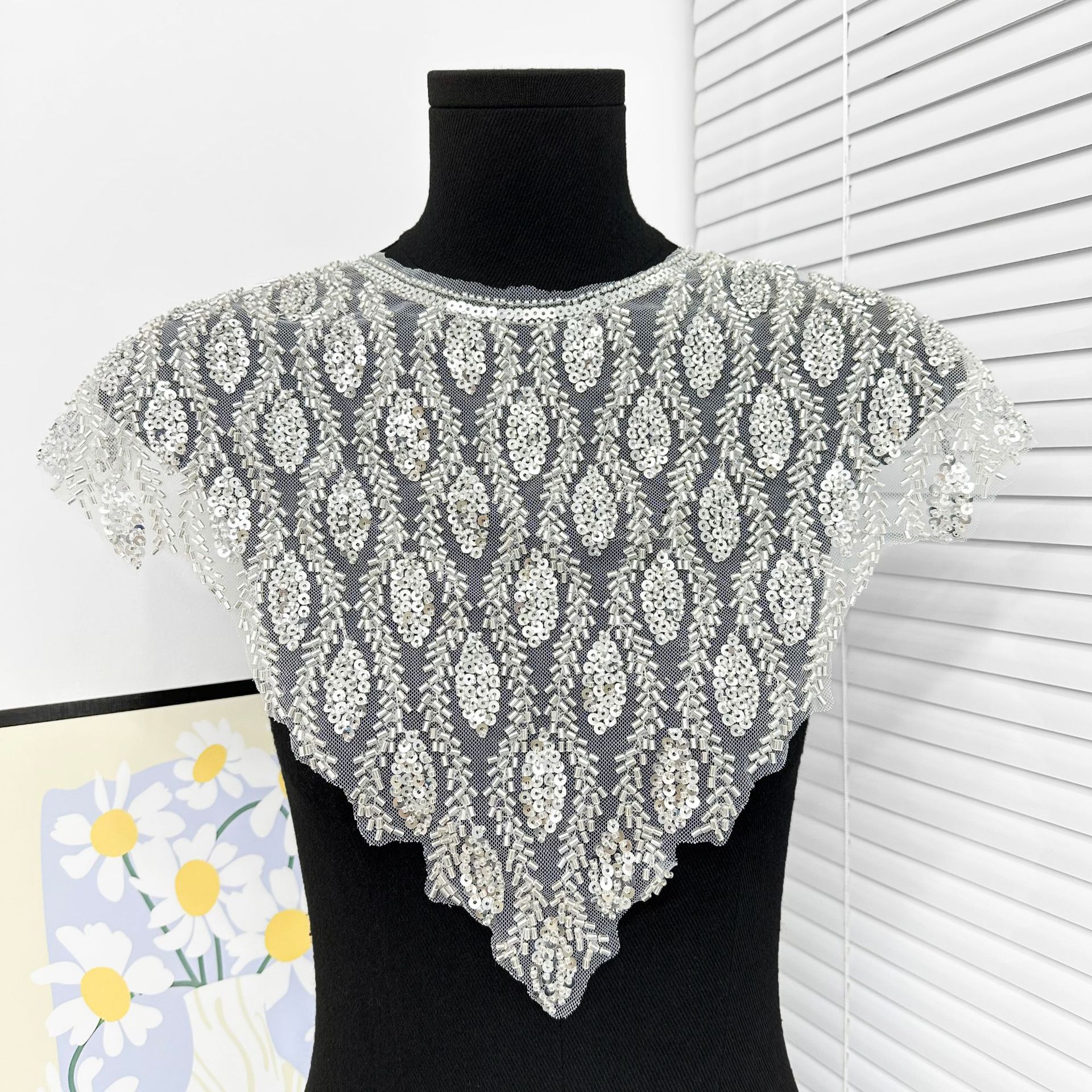 Collar de encaje empalmado malla cuentas de lentejuelas decoración de ropa DIY vestido collar de encaje accesorios hechos a mano collar de encaje image 9