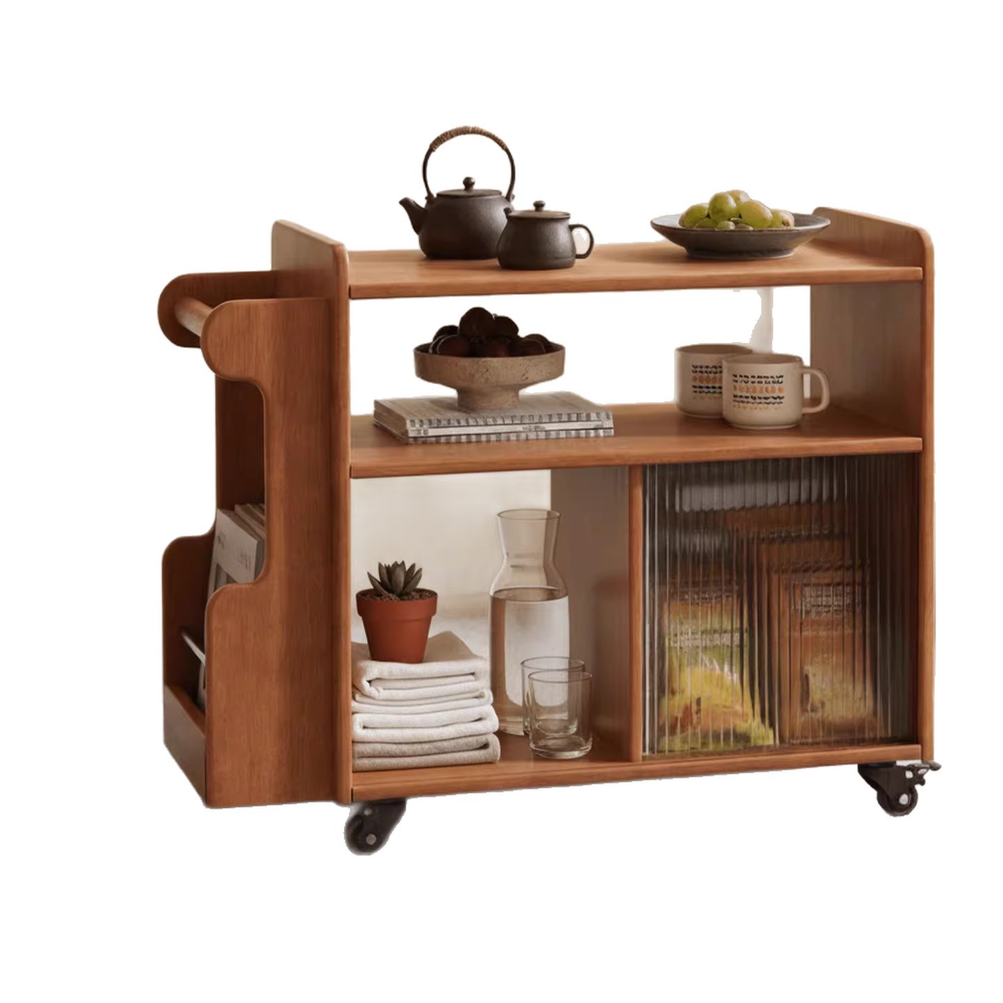 Sofá de estilo medieval móvil armario lateral armario lateral sala de estar casero armario de almacenamiento de madera maciza mesa de té carro pequeño