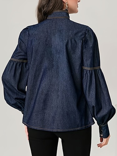 Women Fashion Bow Design High Neck Blouses 2024 New Spring